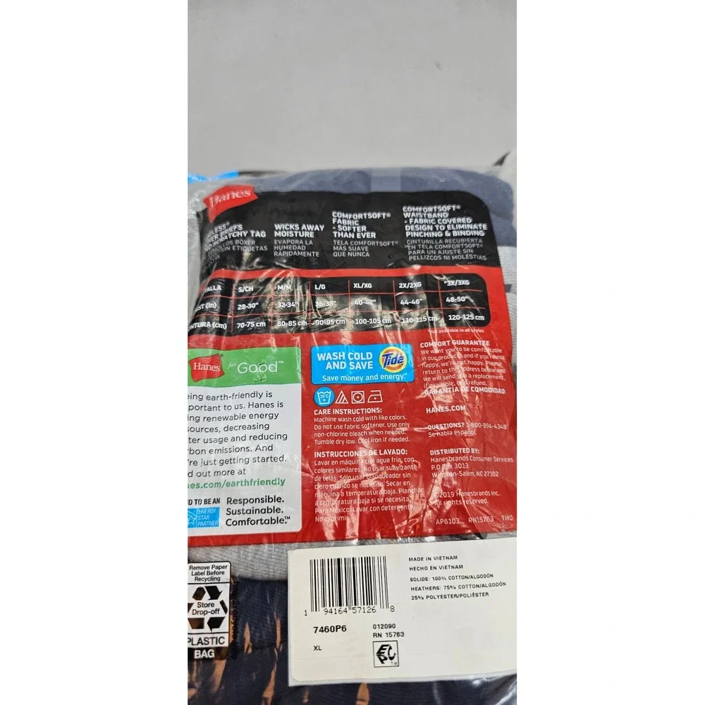 Hanes Mens 6 Pack Tagless Boxer Briefs XL Blue Gray Black 7460P6